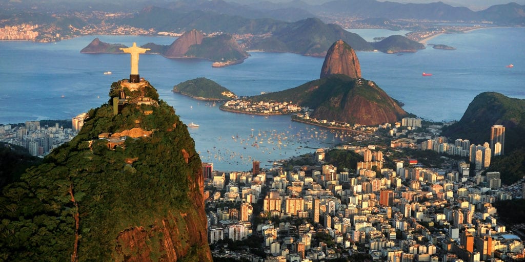 Rio de Janeiro aereal view Corcovado & Sugarloaf Brazil Contours Travel