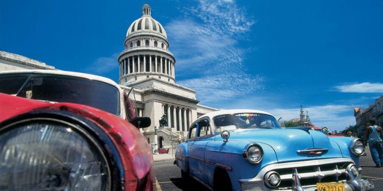 Classic cars in the Capitolio in Havana Cuba Contours Travel