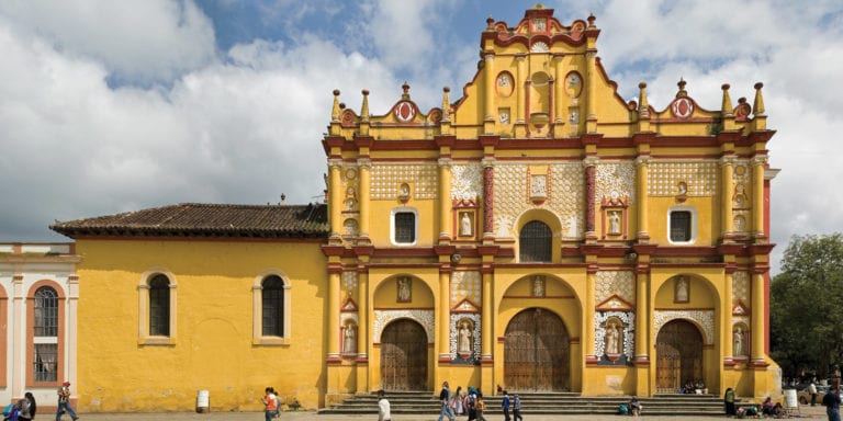 yellow church in San Cristobal de las Casas, Chiapas Mexico
