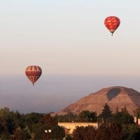 Hot air balloon over Teotihuacan pyramids view of main street Mexico City Canva Sectur Contours Travel