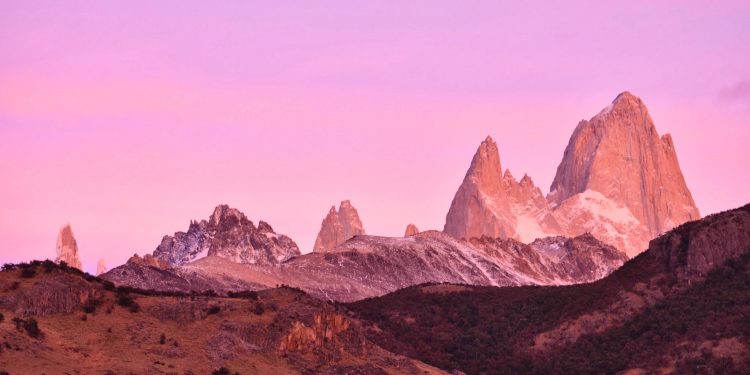 Sunset over Fitz Roy Mountain. Los Glaciares National Park. Patagonia Argentina